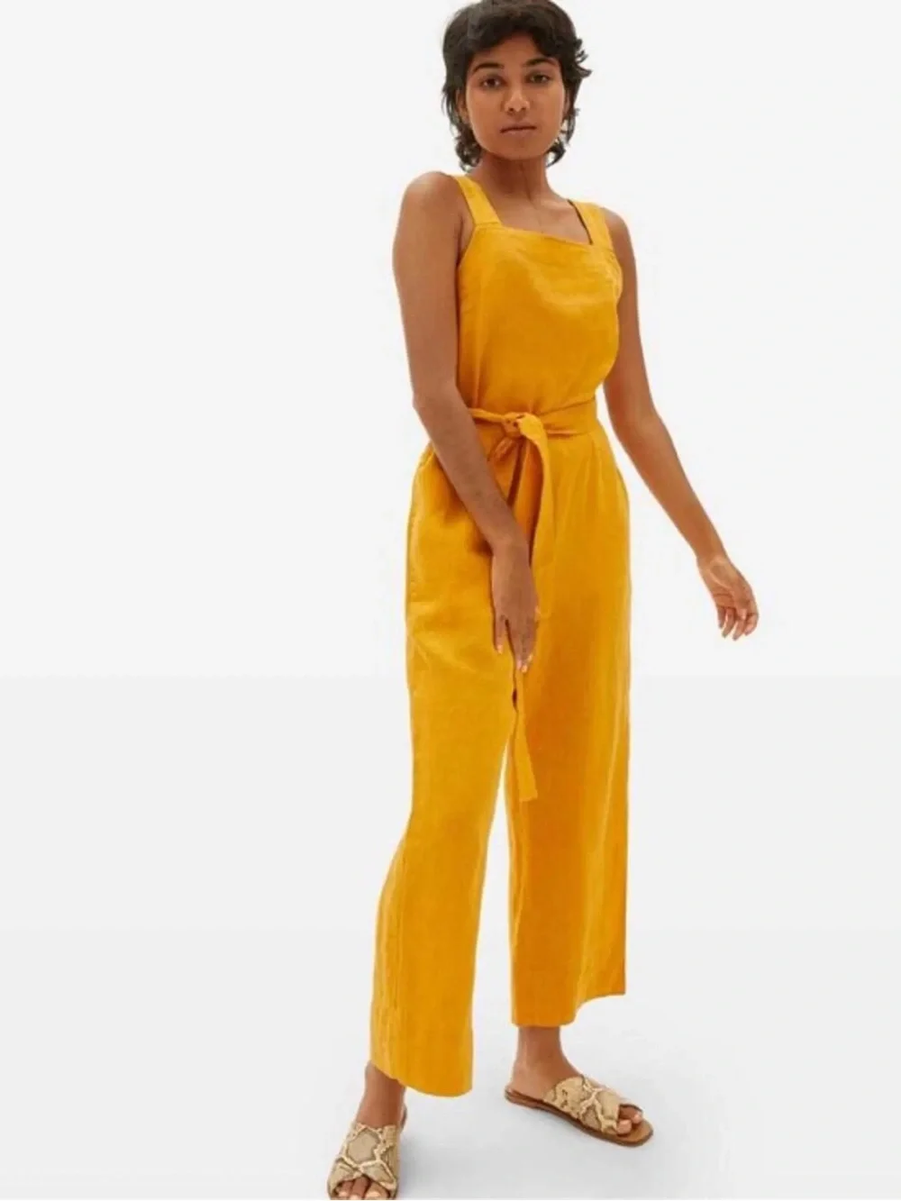 Everlane The Linen Square-Neck Jumpsuit in Marigold Yellow